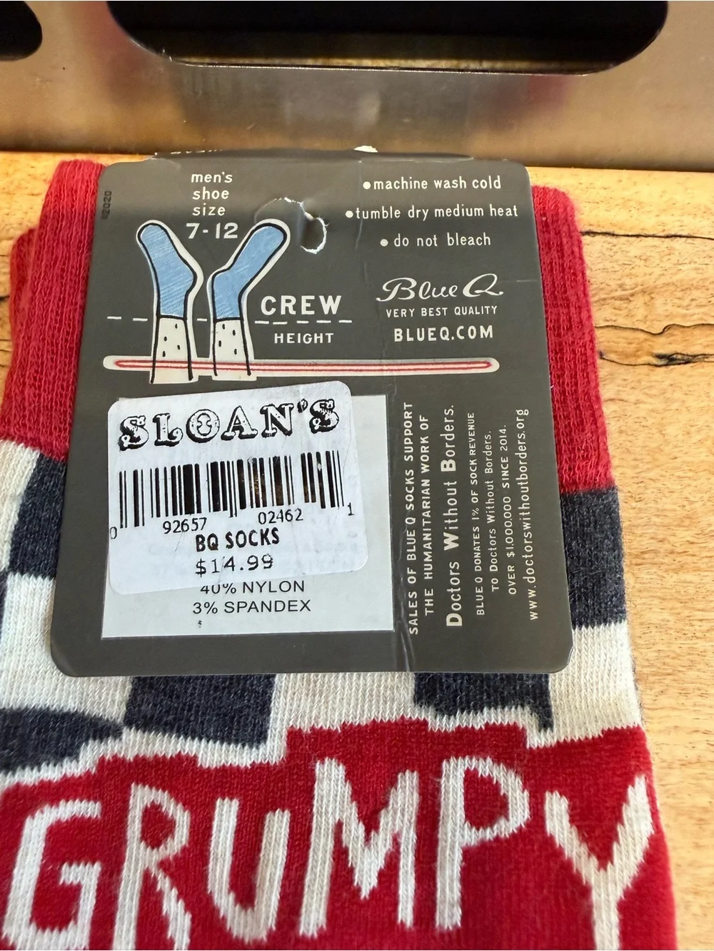 NWT Blue Q Grumpy Old Man Checkered Crew Socks - Black & White with Red Accents